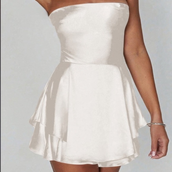 Solid Backless Lace Up Tube Fit Mini Dress - Picture 2 of 5